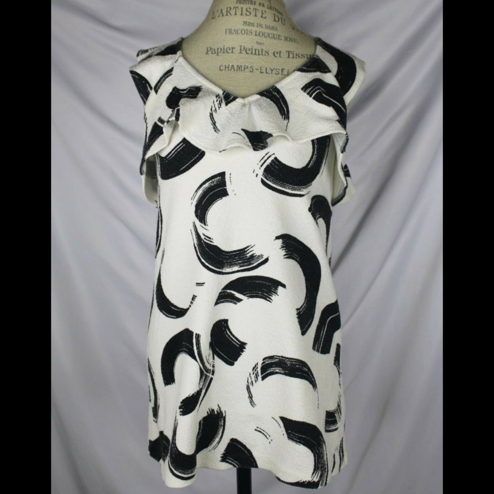 Anthropologie Pincelada Tunic Ruffles By Deletta Size S Black White